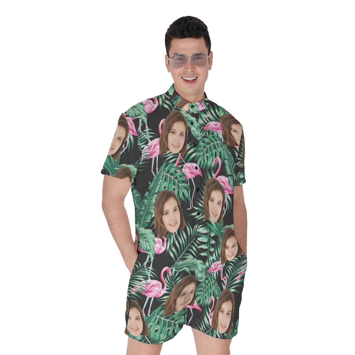 Flamingo Tropical Men's Romper With Custom Face - variant image 1