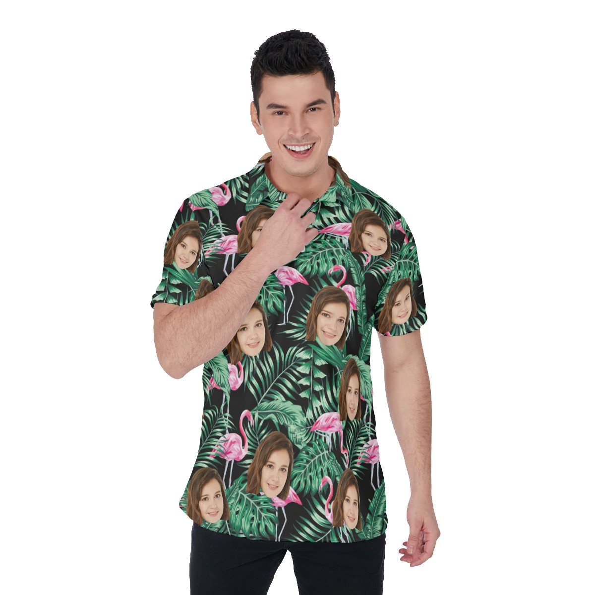 Flamingo Tropical Collar Shirt With Custom Face - variant image 1