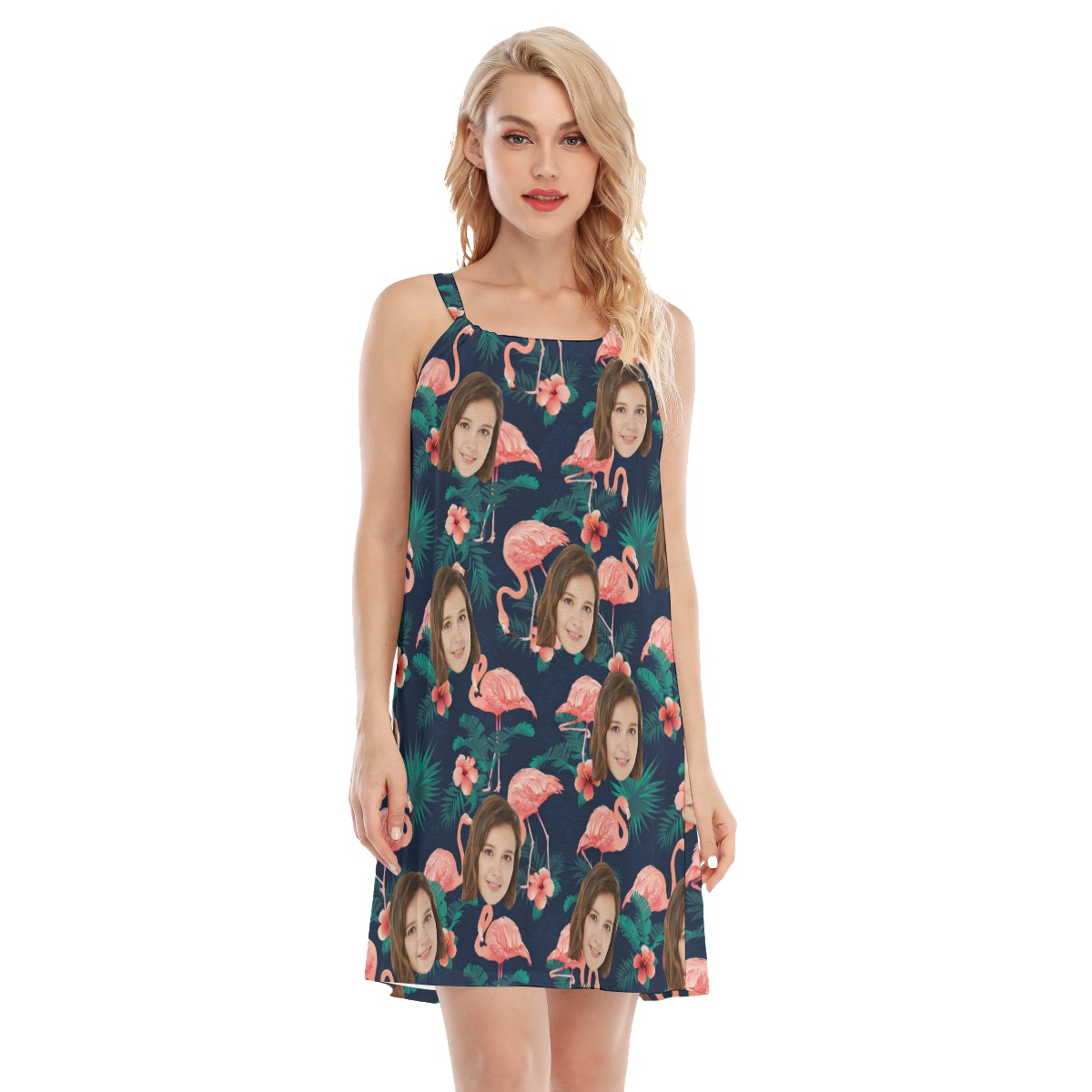 Flamingo Floral Women Dress With Custom Face - variant image 1
