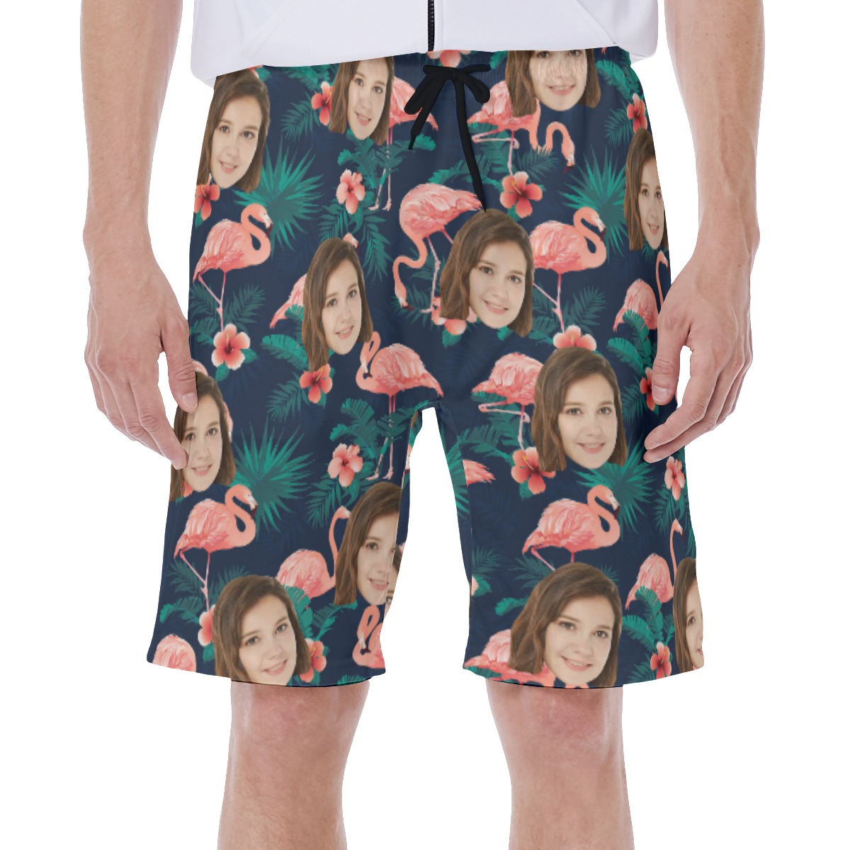 Flamingo Floral Men's Hawaiian Shorts With Custom Face - variant image 1