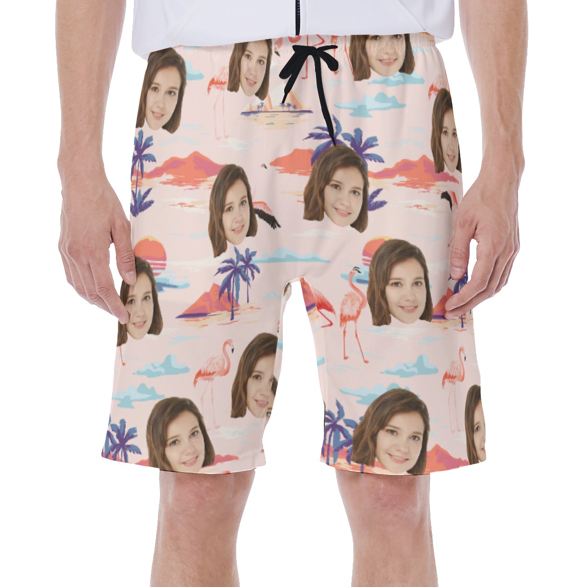 Custom Face Flamingo Beach Swim Trunks For Men - variant image 1