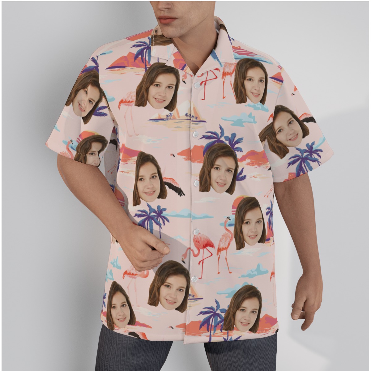 Custom Flamingo Pink Hawaiian Shirt With Custom Face - variant image 1