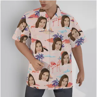 Custom Flamingo Pink Hawaiian Shirt With Custom Face