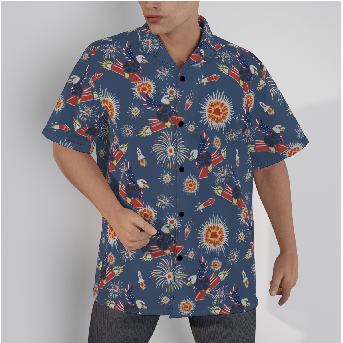American Eagle Cotton Hawaiian Shirt Navy