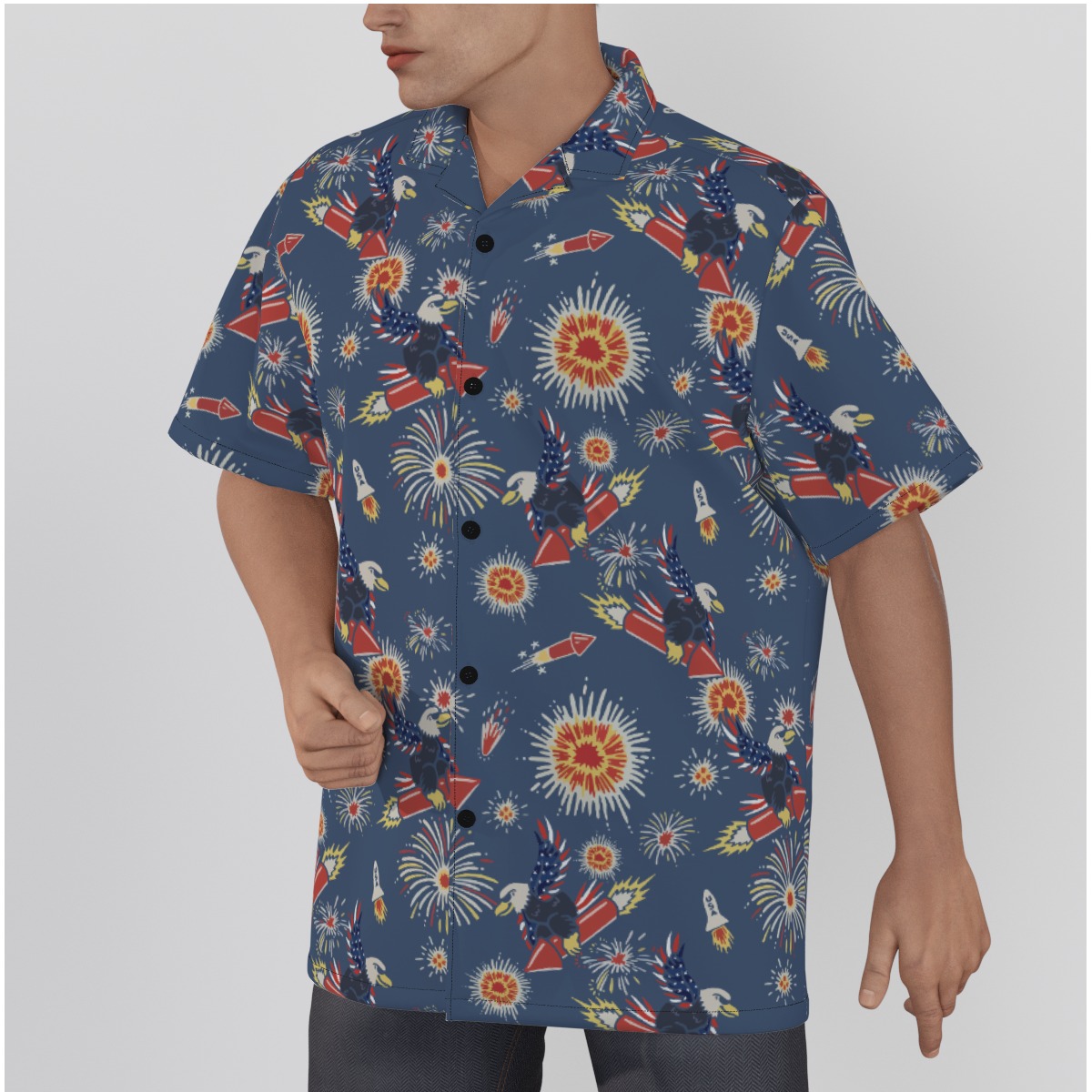 American Eagle Cotton Hawaiian Shirt Navy