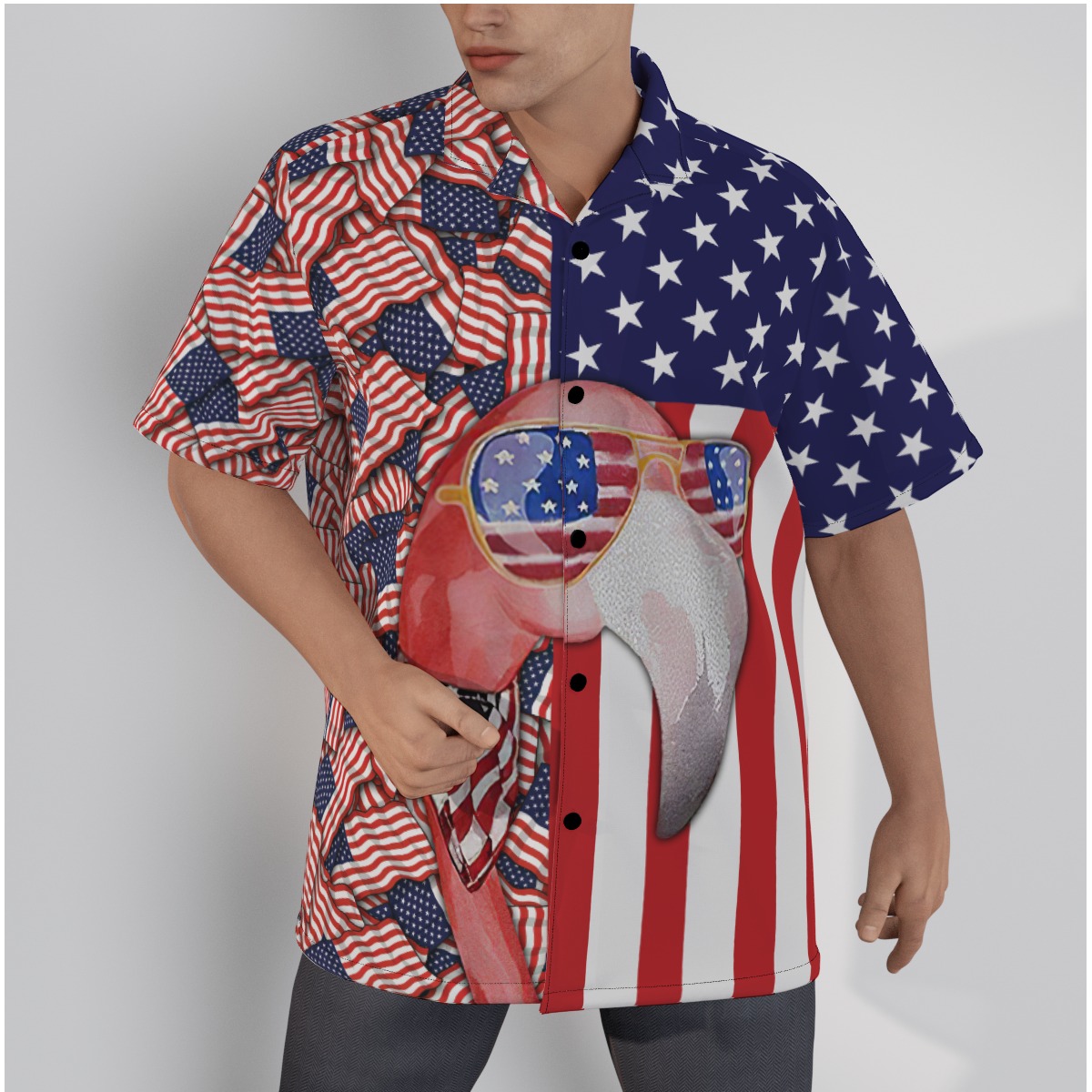 Funny Flamingo Patriotic Cotton Hawaiian Shirt