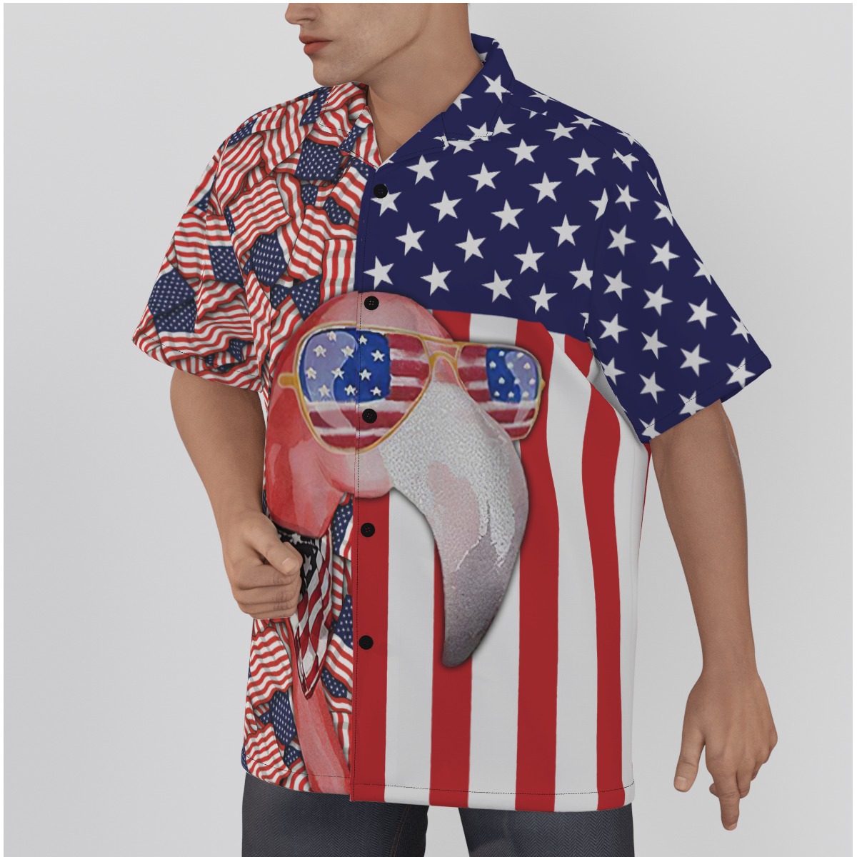 Funny Flamingo Patriotic Cotton Hawaiian Shirt