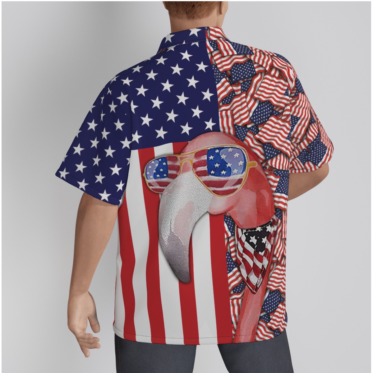 Funny Flamingo Patriotic Cotton Hawaiian Shirt
