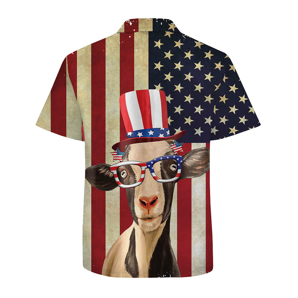 Goat Patriotic Cotton Hawaiian Shirt | American Flag Hawaiian Shirt