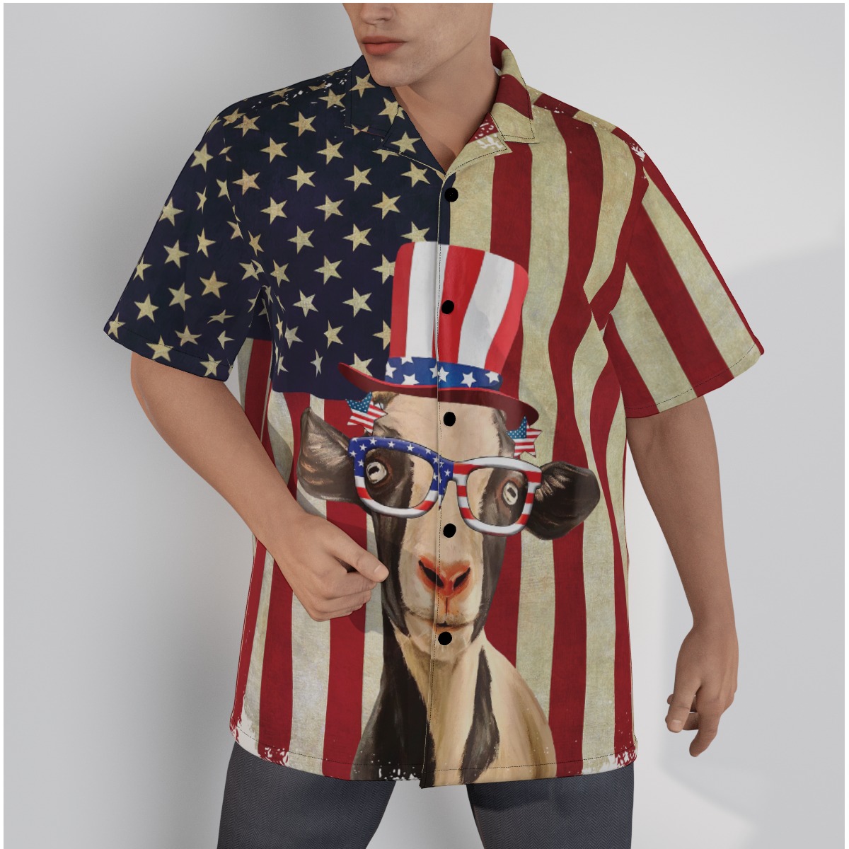 Goat Patriotic Cotton Hawaiian Shirt | American Flag Hawaiian Shirt