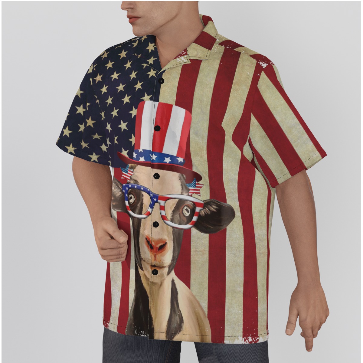 Goat Patriotic Cotton Hawaiian Shirt | American Flag Hawaiian Shirt