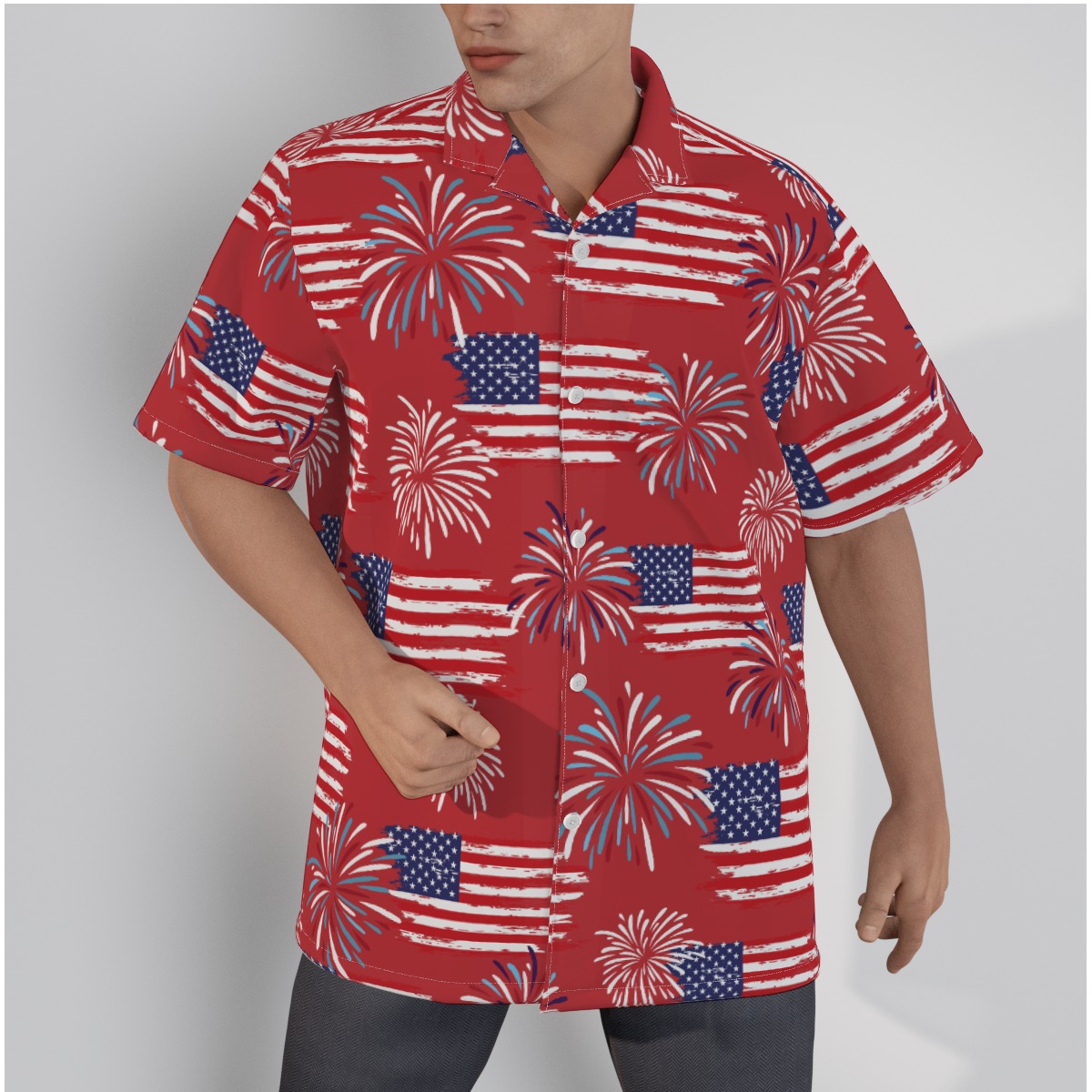 American Flag Men's Cotton Hawaiian Shirt