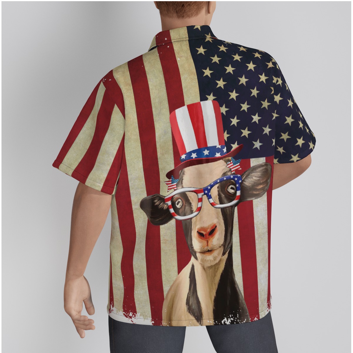 Goat Patriotic Cotton Hawaiian Shirt | American Flag Hawaiian Shirt