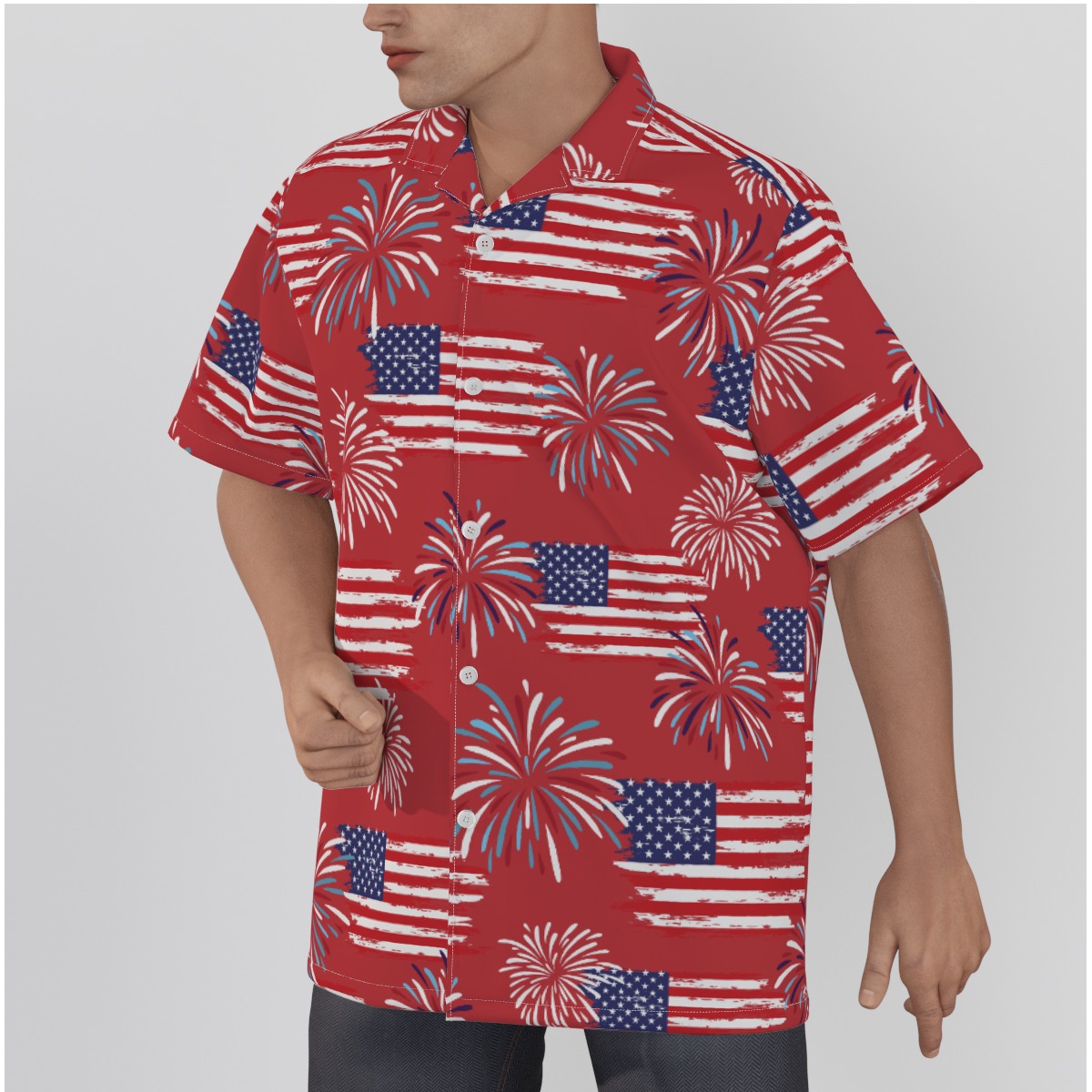 American Flag Men's Cotton Hawaiian Shirt