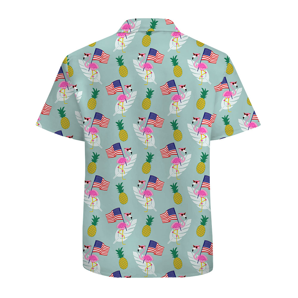 Patriotic Flamingo Cotton Hawaiian Shirt For Men