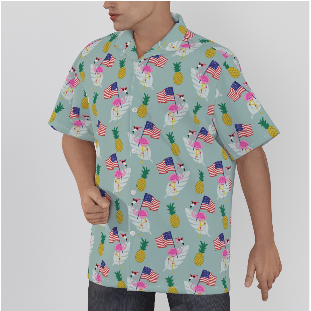 Patriotic Flamingo Cotton Hawaiian Shirt For Men