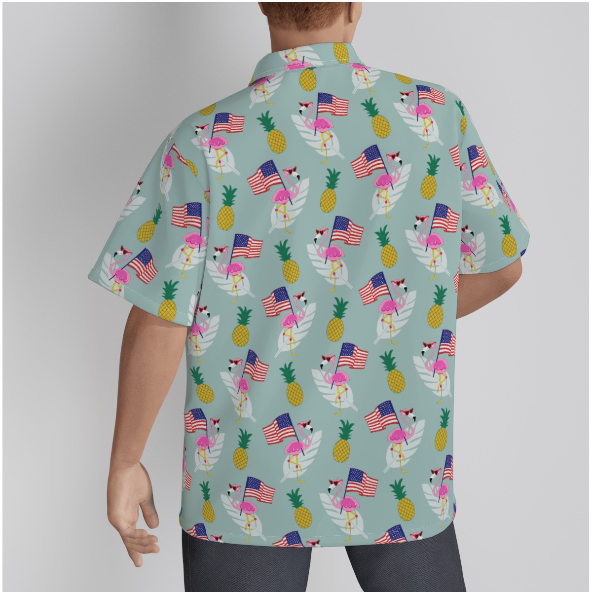 Patriotic Flamingo Cotton Hawaiian Shirt For Men