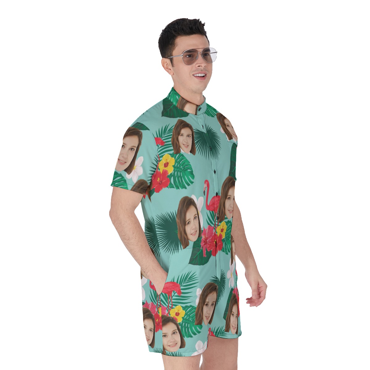 Flamingo Flower Custom Face Men's Romper