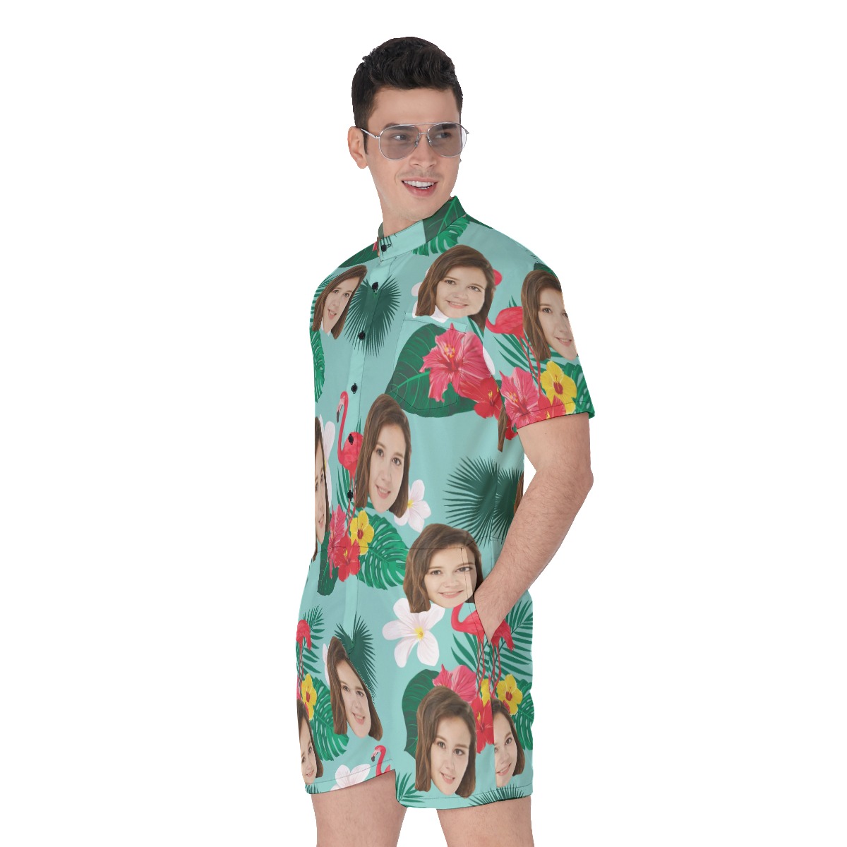 Flamingo Flower Custom Face Men's Romper
