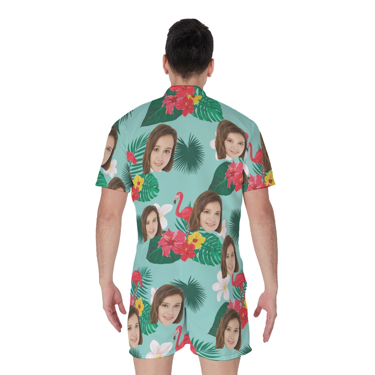 Flamingo Flower Custom Face Men's Romper