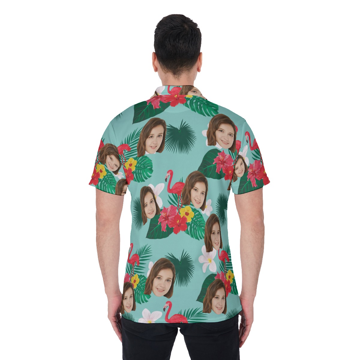 Flamingo Flower Custom Face Tropical Polo Shirt