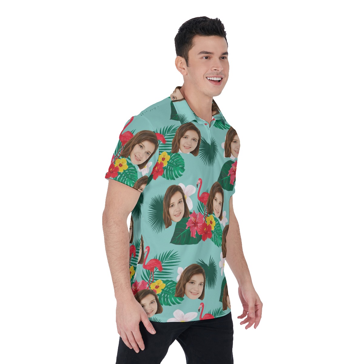Flamingo Flower Custom Face Tropical Polo Shirt
