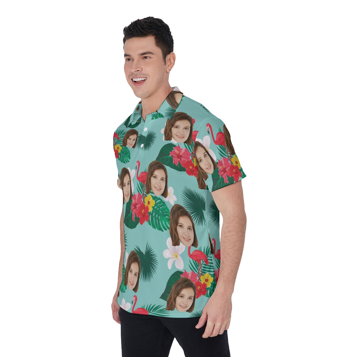 Flamingo Flower Custom Face Tropical Polo Shirt
