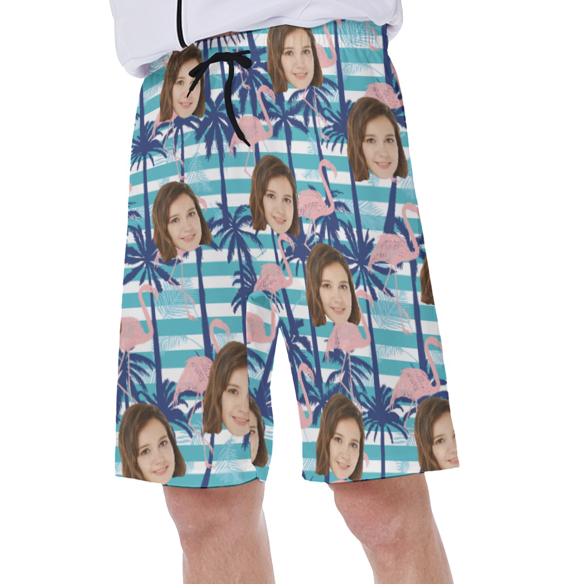 Palm Tree Flamingo Men's Hawaiian Swim Trunks With Custom Face