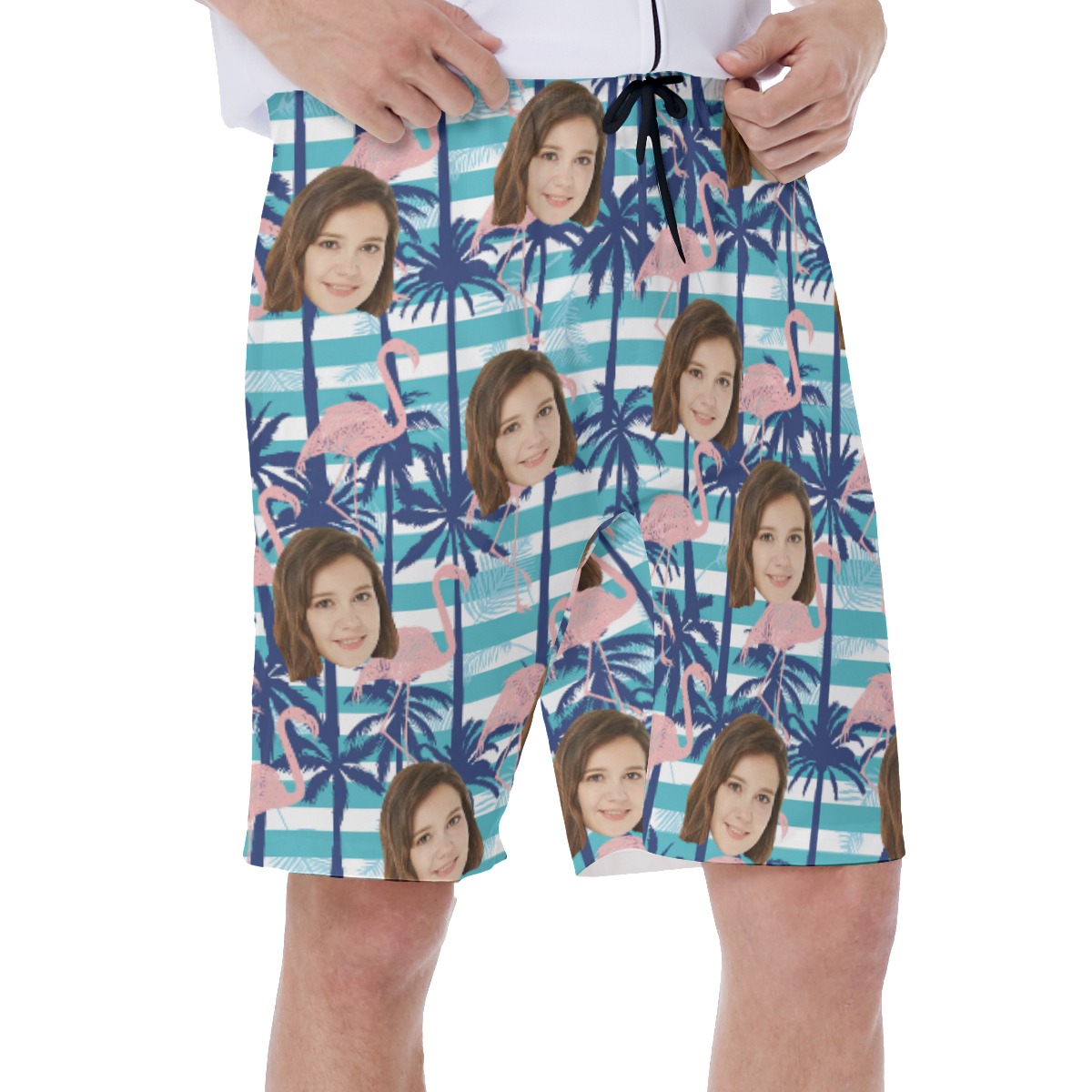 Palm Tree Flamingo Men's Hawaiian Swim Trunks With Custom Face