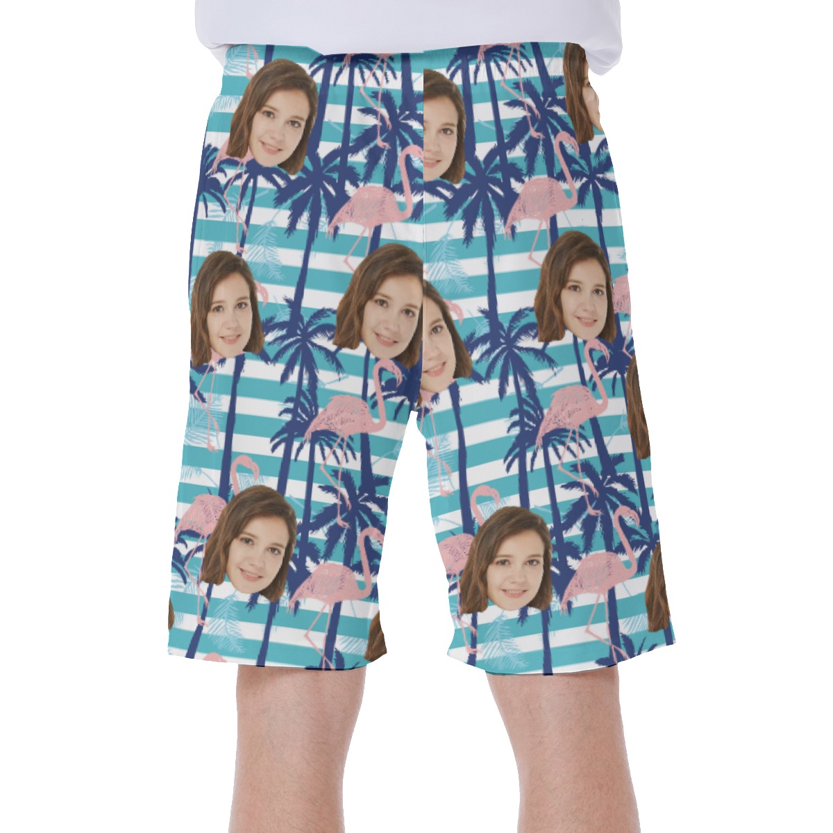 Palm Tree Flamingo Men's Hawaiian Swim Trunks With Custom Face