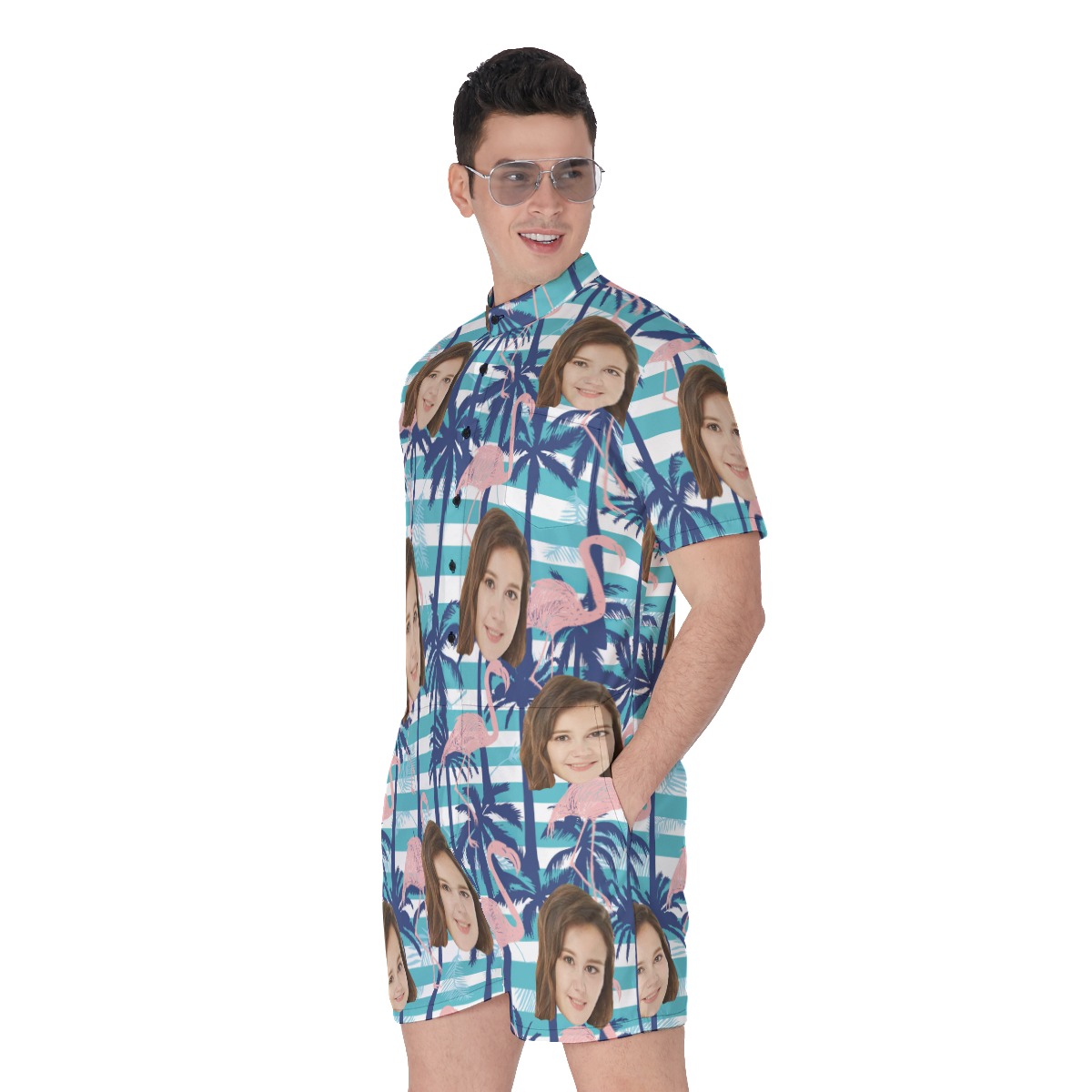 Palm Tree Men's Romper With Custom Face