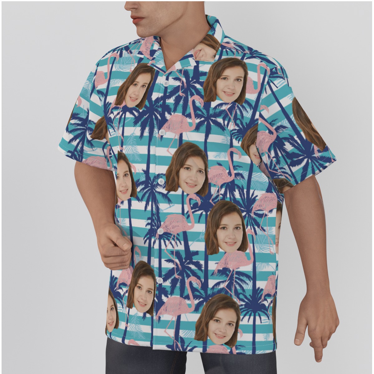 Palm Tree Flamingo Hawaiian Shirt With Custom Face