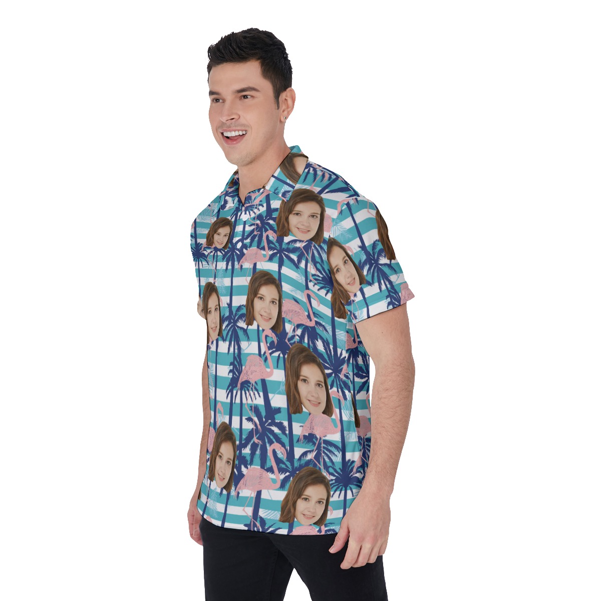 Palm Tree Flamingo Polo Shirt With Custom Face