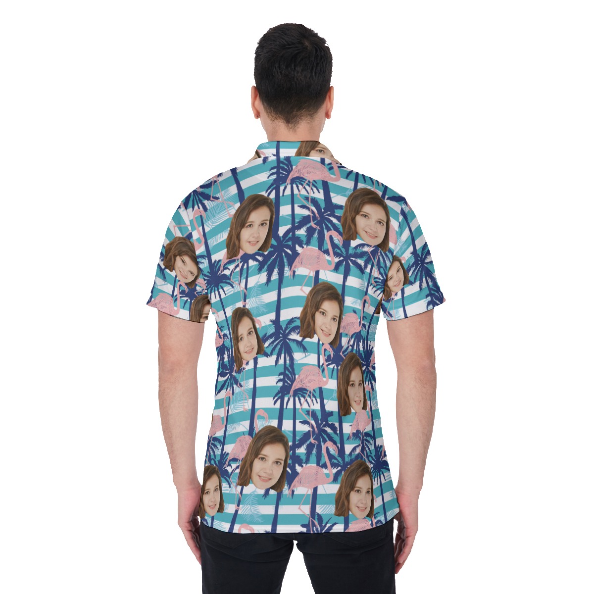 Palm Tree Flamingo Polo Shirt With Custom Face