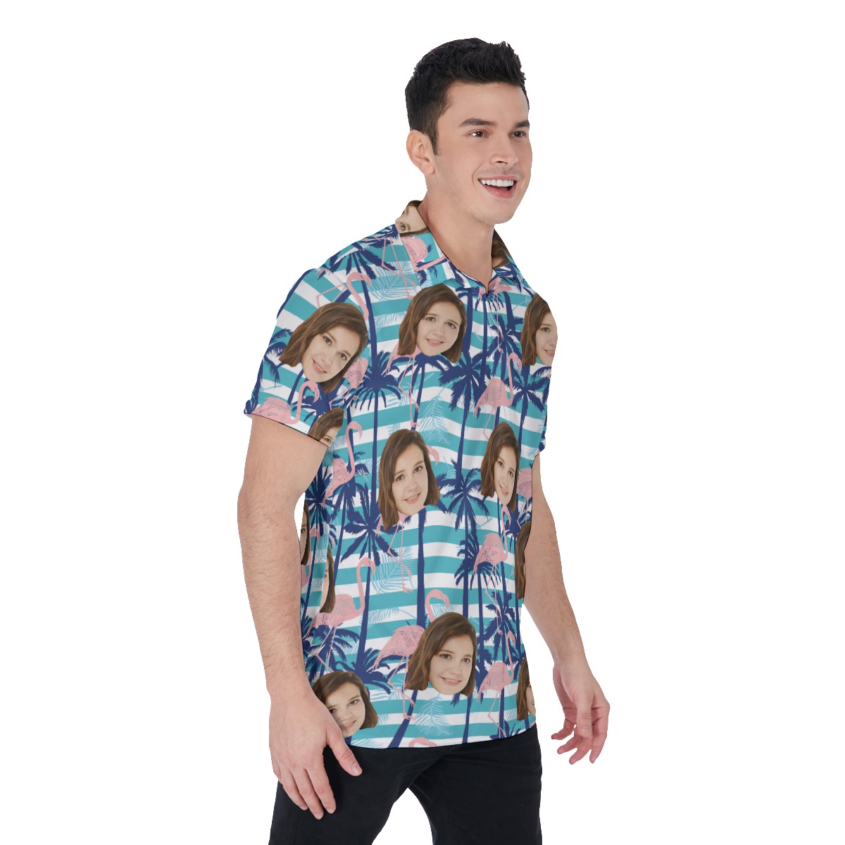 Palm Tree Flamingo Polo Shirt With Custom Face