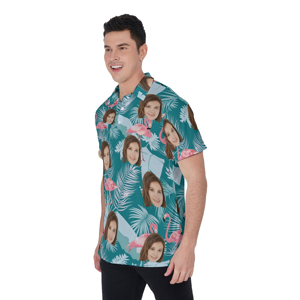 Tropical Leaf Flamingo Custom Face Golf Polo Shirt