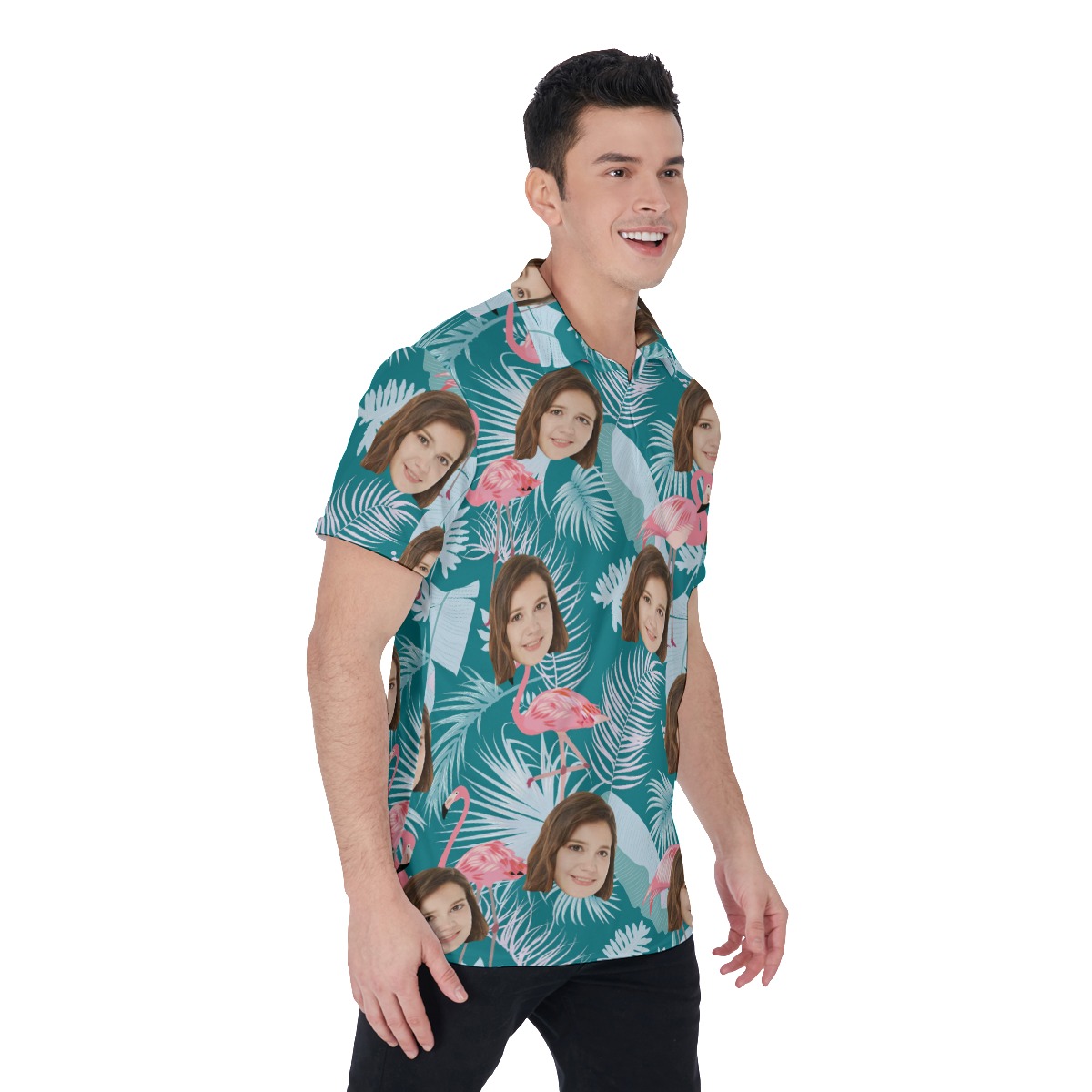 Tropical Leaf Flamingo Custom Face Golf Polo Shirt