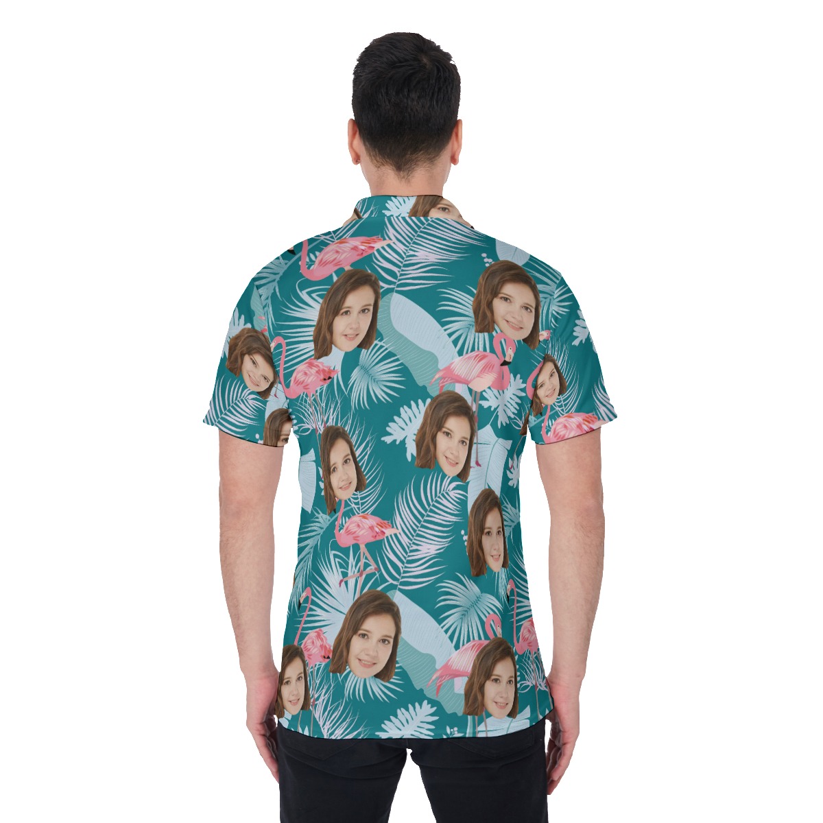 Tropical Leaf Flamingo Custom Face Golf Polo Shirt