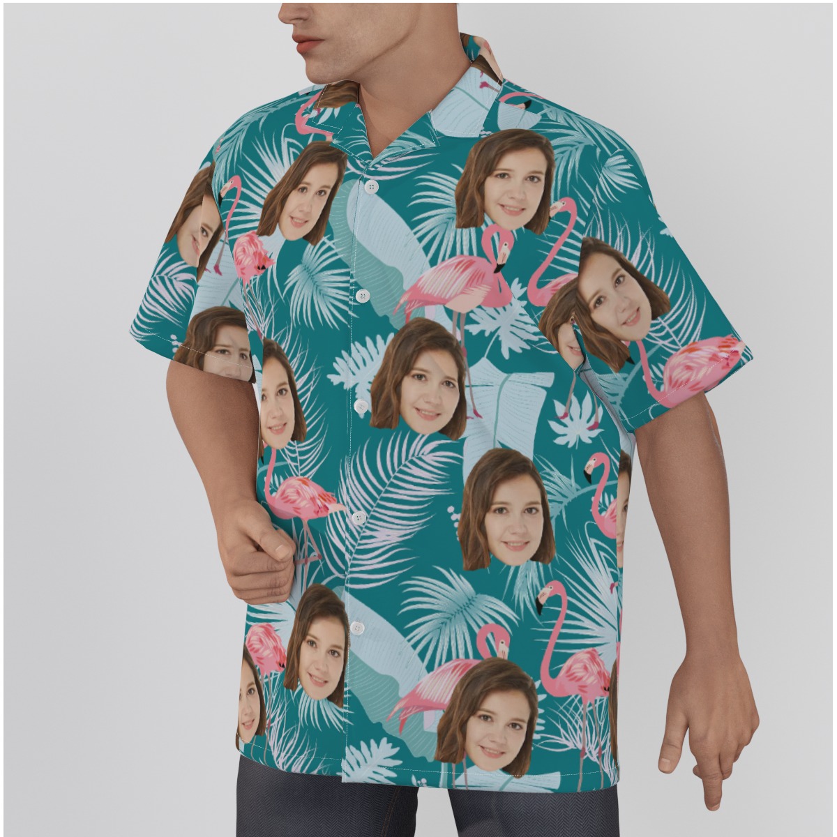Tropical Leaf Flamingo Custom Face Hawaiian Shirt