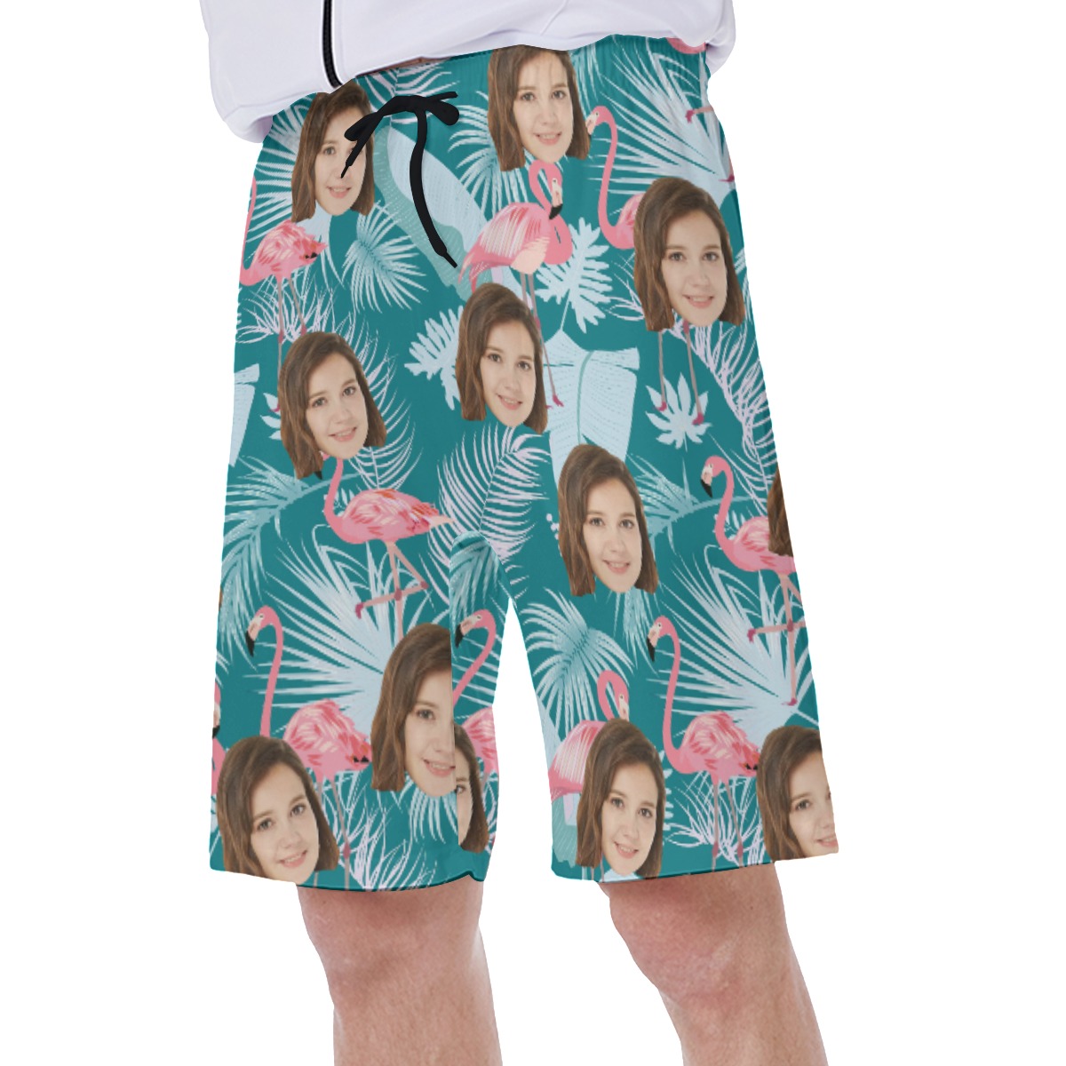 Tropical Leaf Flamingo Custom Face Men's Shorts