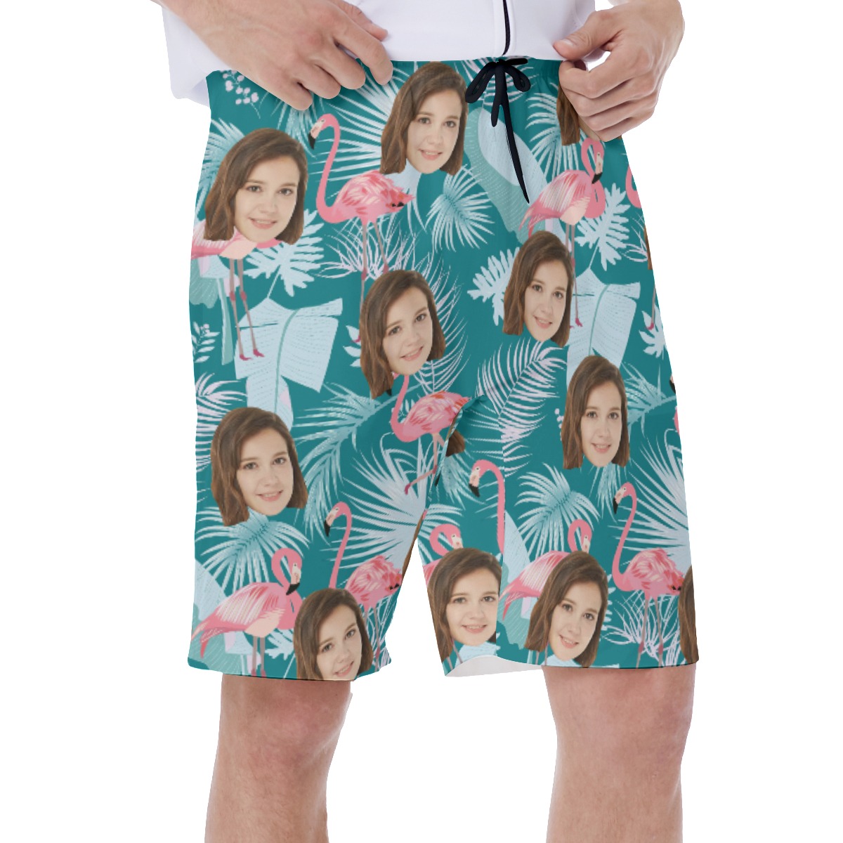 Tropical Leaf Flamingo Custom Face Men's Shorts