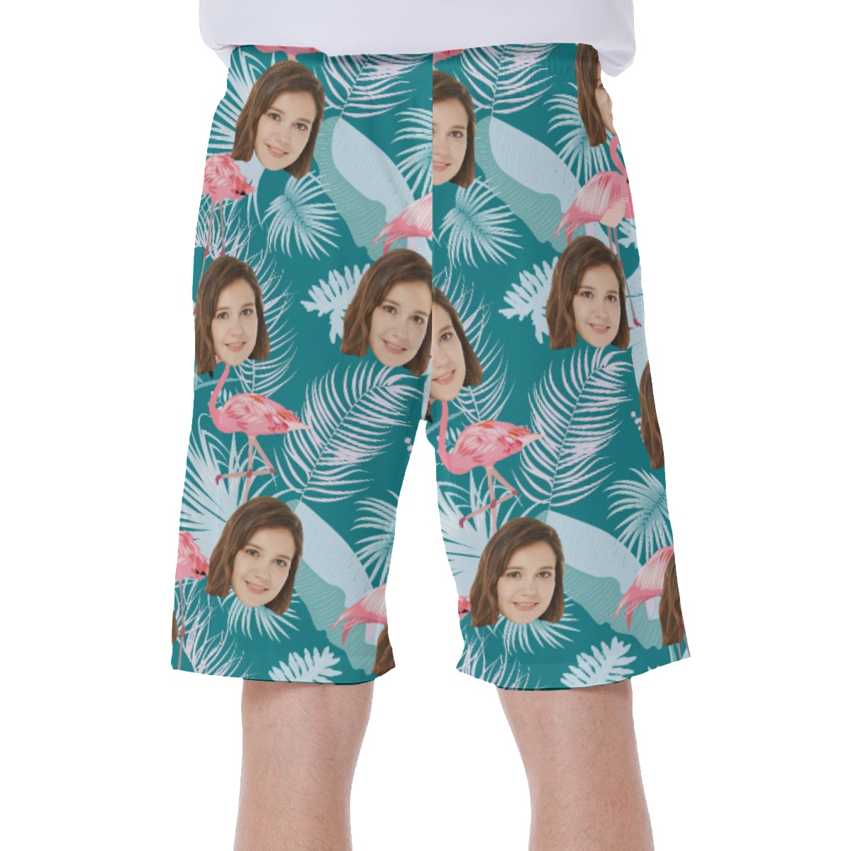 Tropical Leaf Flamingo Custom Face Men's Shorts