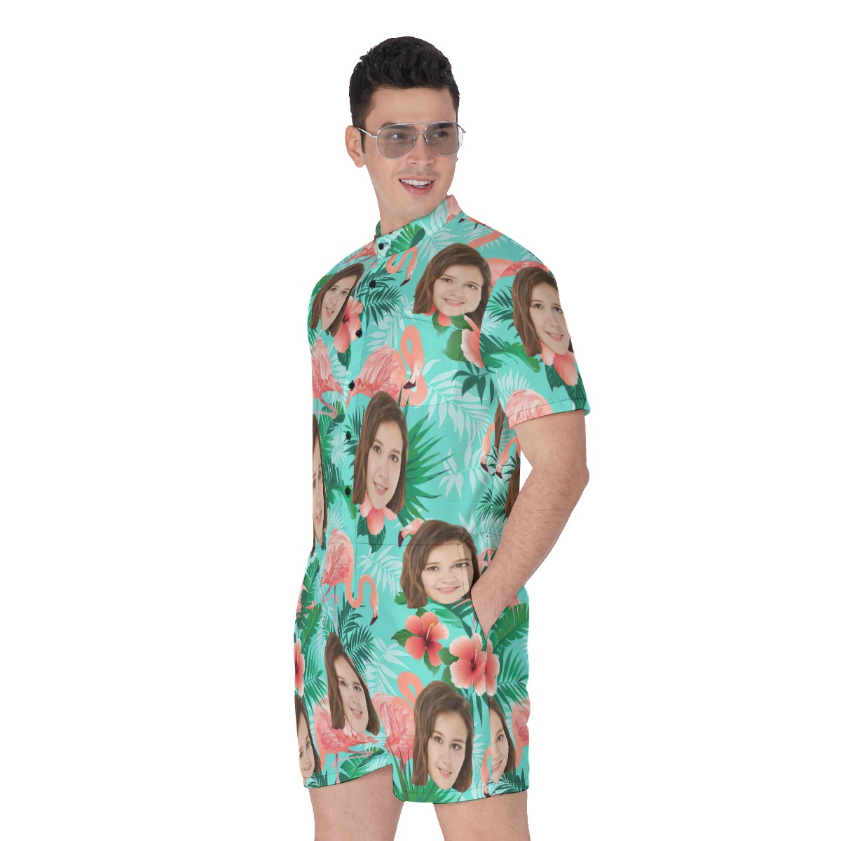 Funny Flamingo Custom Men's Romper With Custom Face