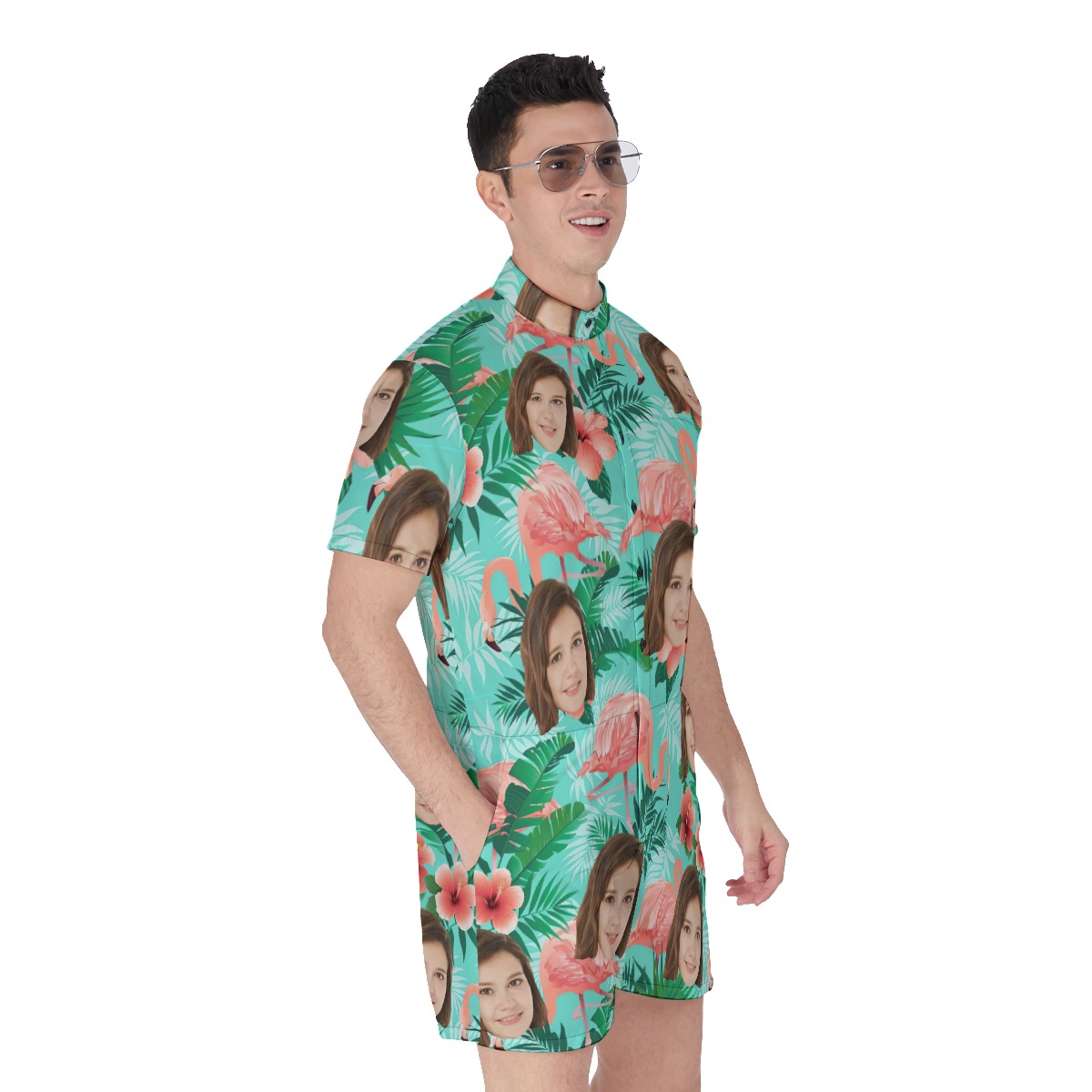 Funny Flamingo Custom Men's Romper With Custom Face