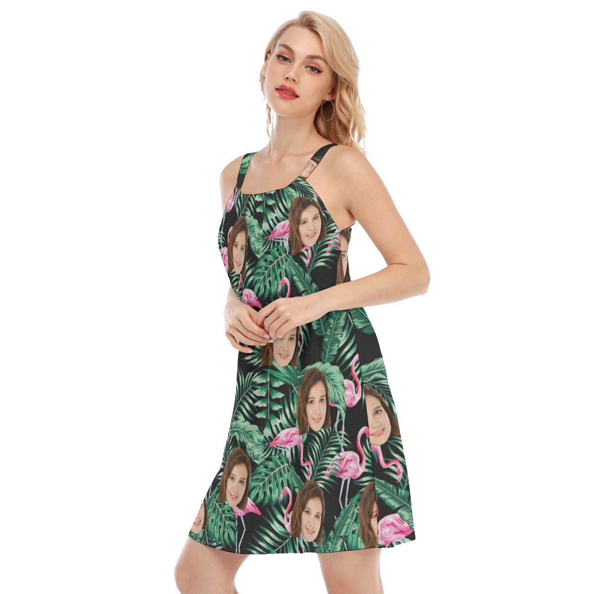 Flamingo Tropical Cami Dress With Custom Face