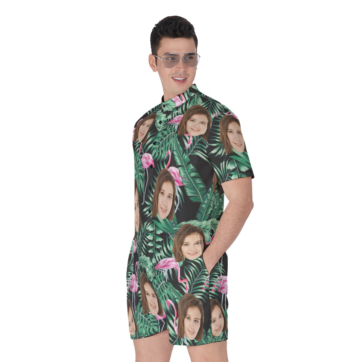 Flamingo Tropical Men's Romper With Custom Face