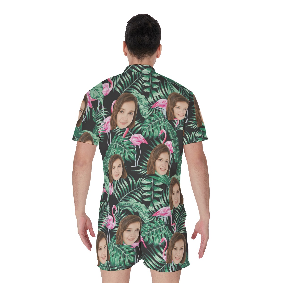 Flamingo Tropical Men's Romper With Custom Face
