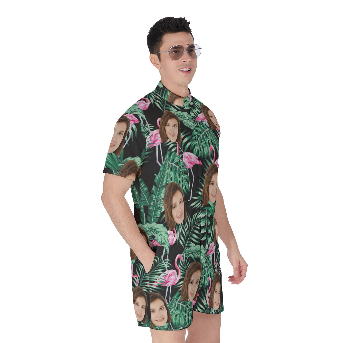 Flamingo Tropical Men's Romper With Custom Face