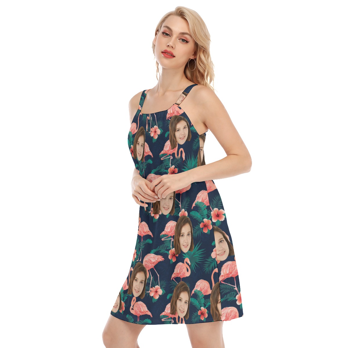 Flamingo Floral Women Dress With Custom Face