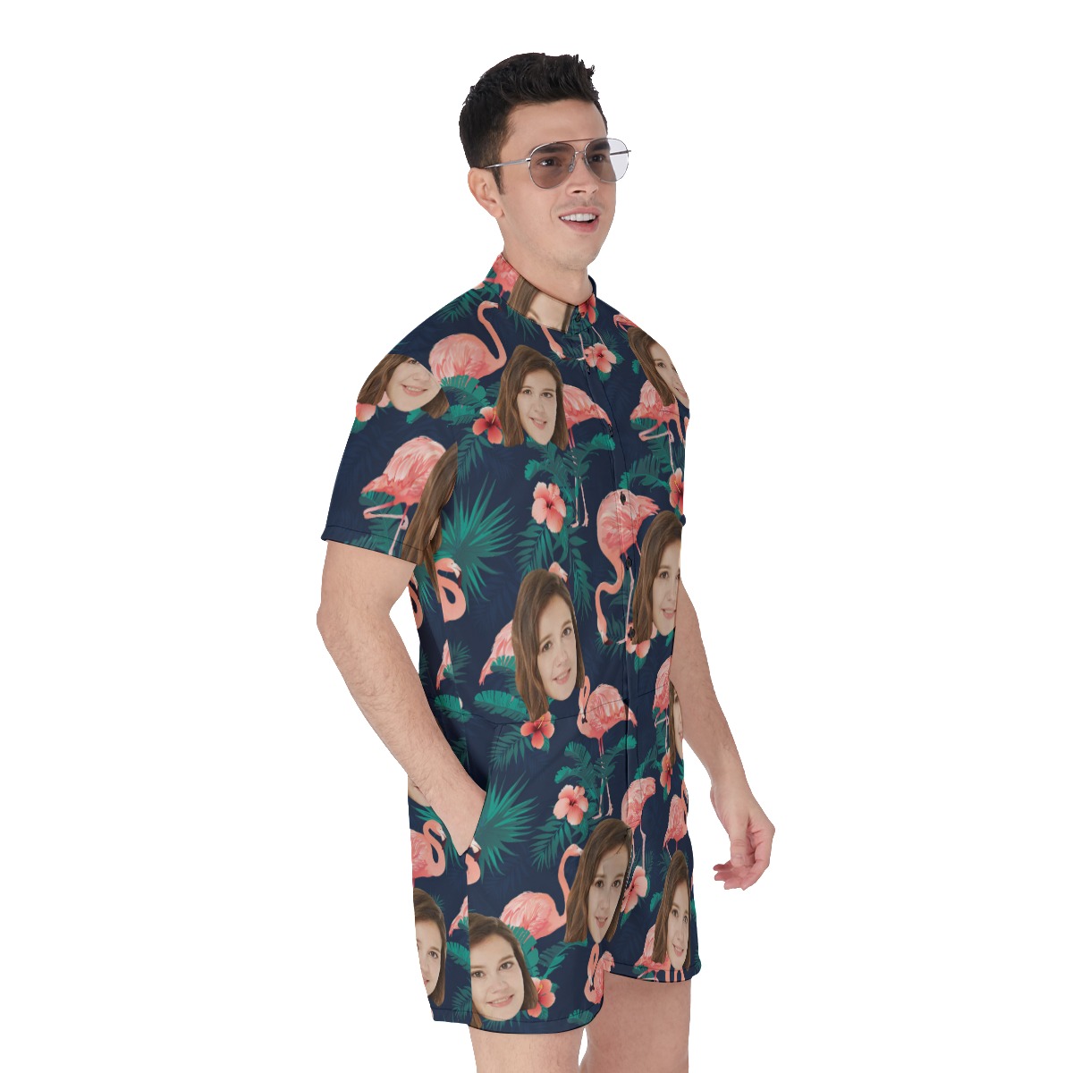 Flamingo Floral Men's Romper With Custom Face